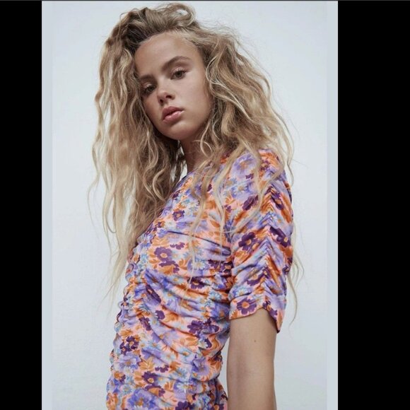 Zara purple print draped dress Size M NEW WITH TAG! - Picture 7 of 10